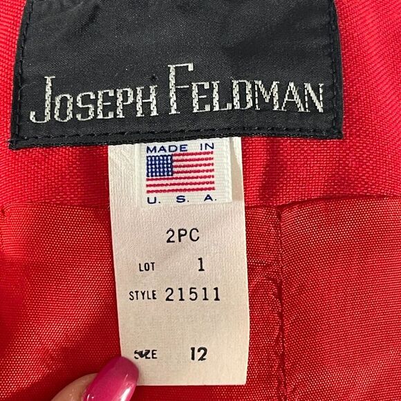 VTG 80s Joseph Feldman Red Blazer 12 M Lined One-Button Office Shoulder Pads USA - Picture 9 of 9